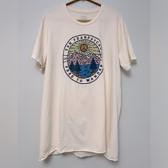 San Franpsycho "Free to Wander" Tee, Cream Sz L - Picture 2 of 5